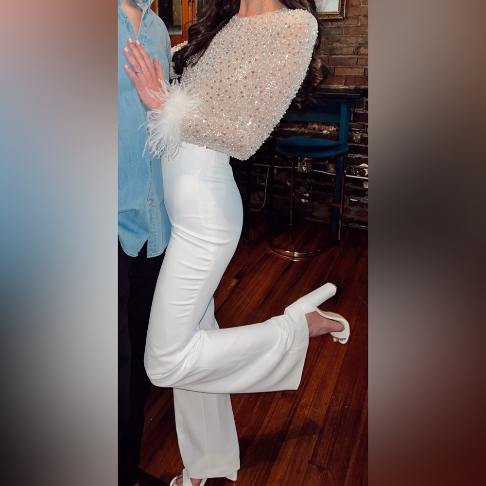 Nadine Merabi Amelia white jumpsuit S/M un-hemmed